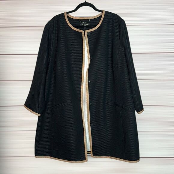 Talbots Black Trench Coat Coatigan Jacket Textured Cotton Blend Lined size 18W - Picture 4 of 14